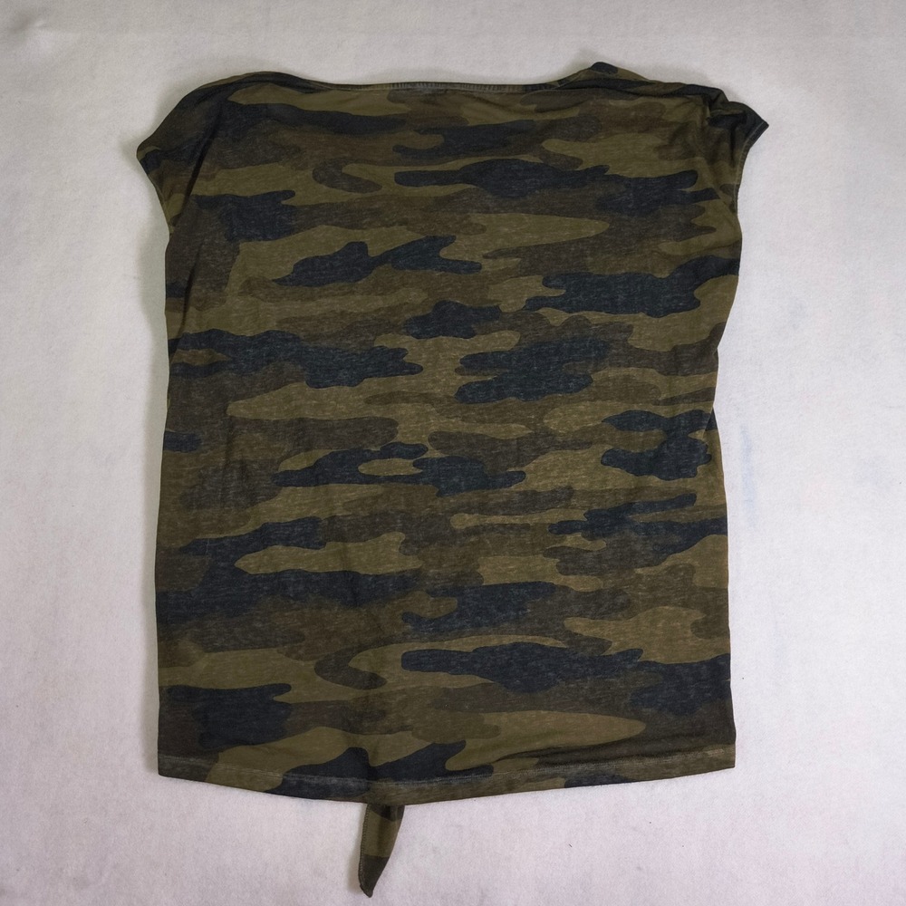 Lucky Brand Womens XL Camo Print Front Tie V-Neck Cap Sleeve Burnout Tee Olive - Picture 8 of 8